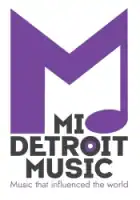 Detroit Music logo. Large purple "M" resting black and purple type.